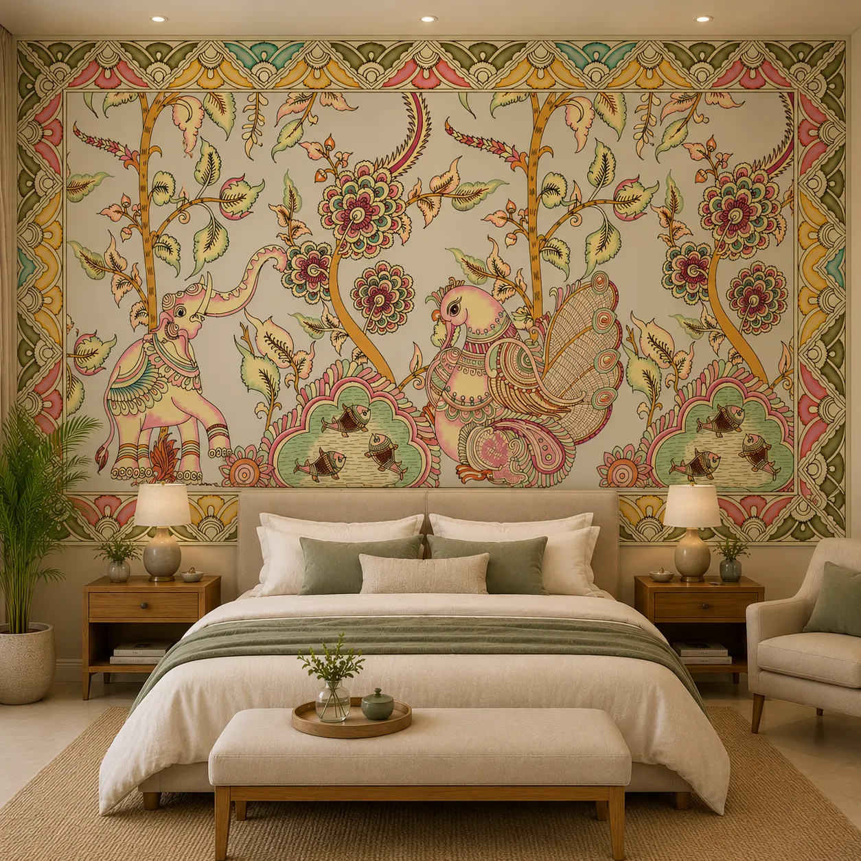 Indian Folk Art Elephant & Peacock Wallpaper 1 Indian Folk Art Elephant & Peacock Wallpaper