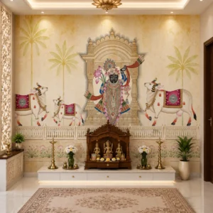 Indian Temple Cow & Deity Wallpaper