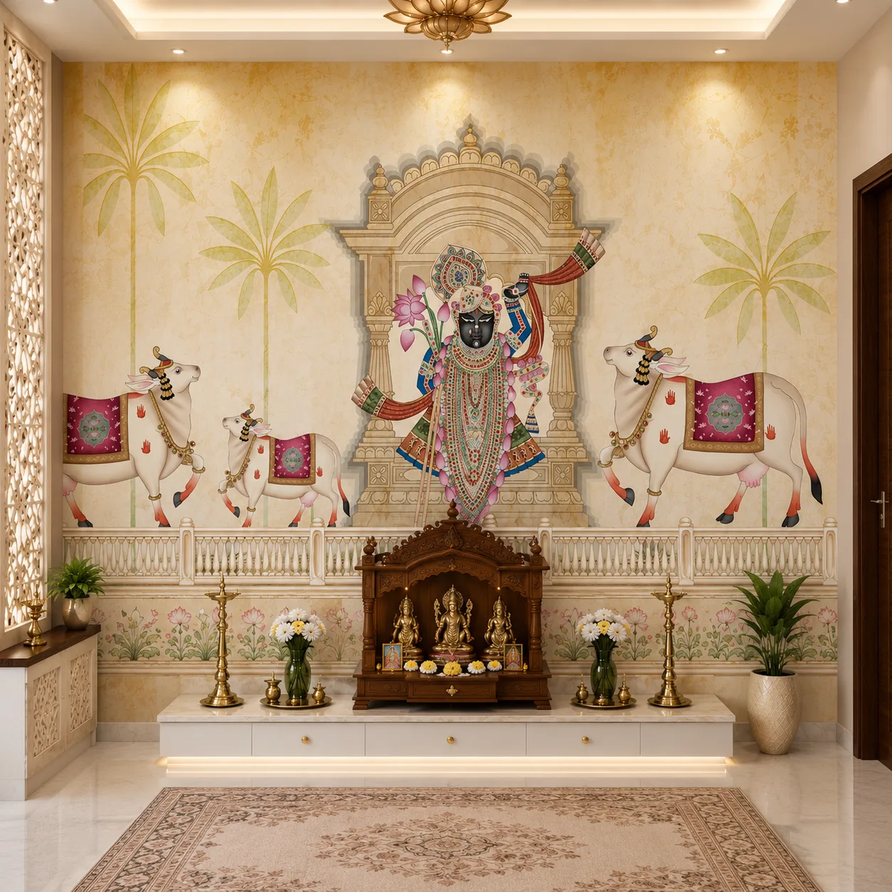 Indian Temple Cow & Deity Wallpaper 1 Indian Temple Cow & Deity Wallpaper