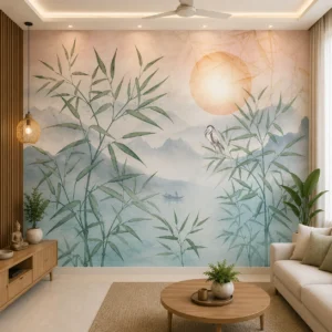Japanese, Bamboo Mountain Landscape Wallpaper