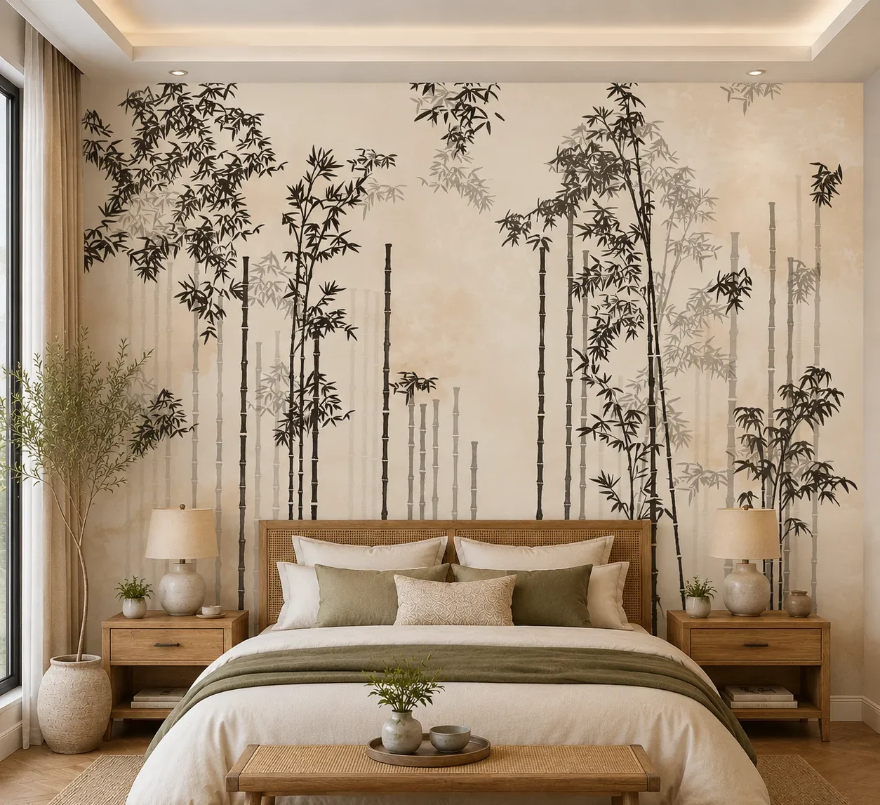 Japanese Black & Beige Zen Bamboo Forest Wallpaper 1 Japanese Black & Beige Zen Bamboo Forest Wallpaper