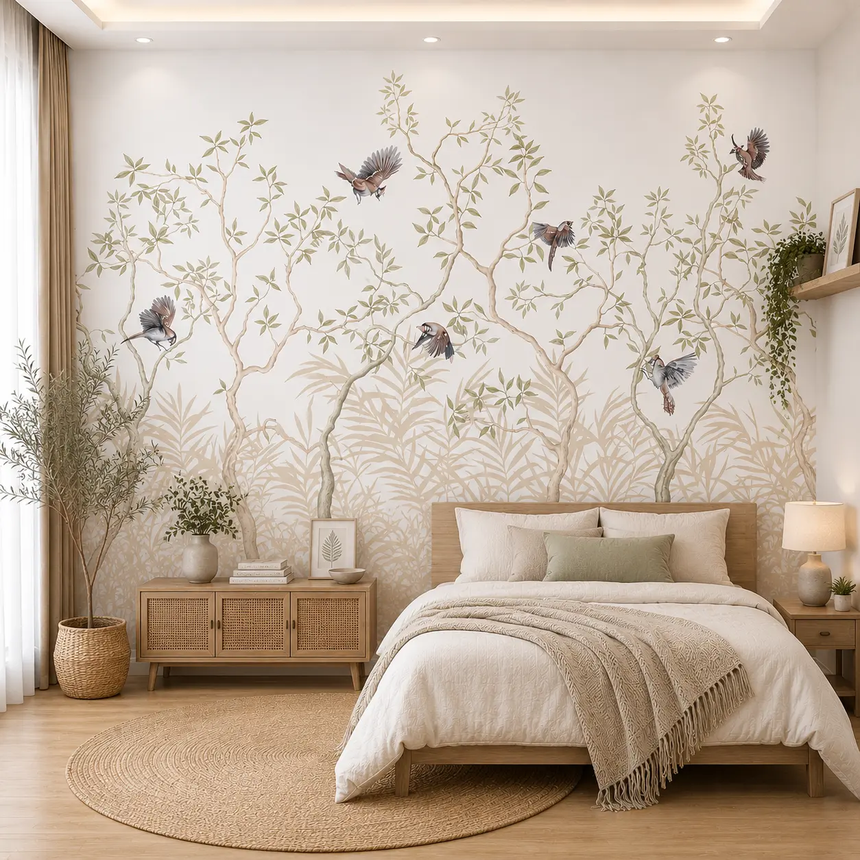 Minimal, Neutral Botanical Tree & Birds Wallpaper 1 Minimal, Neutral Botanical Tree & Birds Wallpaper