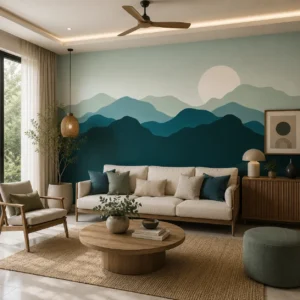 Modern Abstract Mountain Wallpaper with Teal Blue Landscape