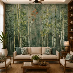 Moody Green Bamboo Forest Wallpaper