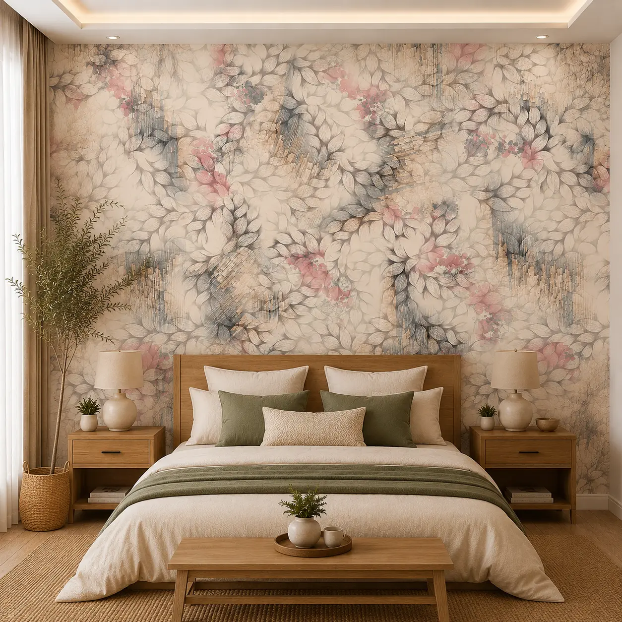 Neutral, Blush Leaf Floral Wallpaper 1 Neutral, Blush Leaf Floral Wallpaper