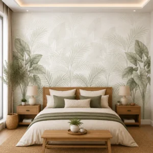 Neutral Botanical, Subtle Tropical Leaf Wallpaper