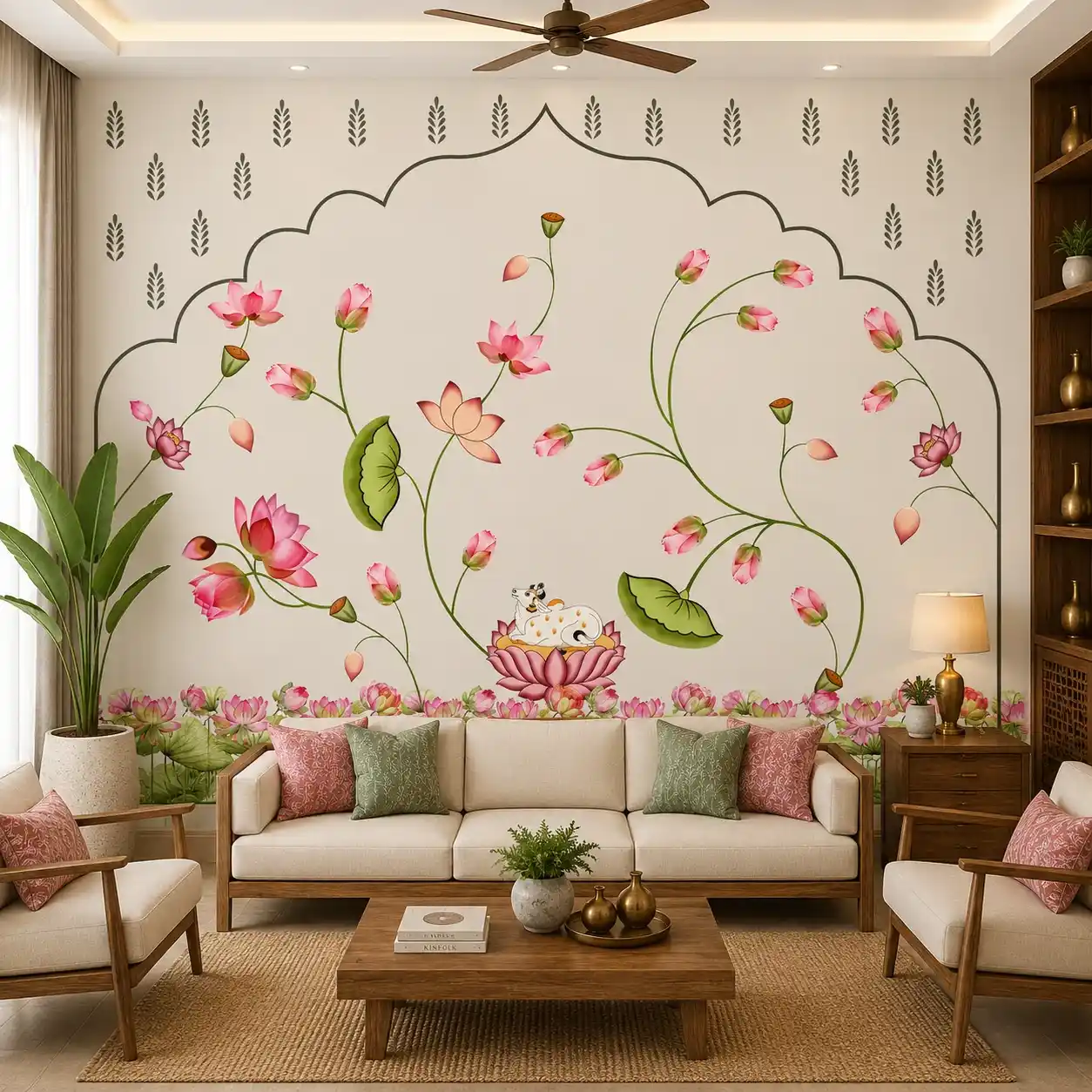 Pink Lotus & Cow Floral Wallpaper 1 Pink Lotus & Cow Floral Wallpaper