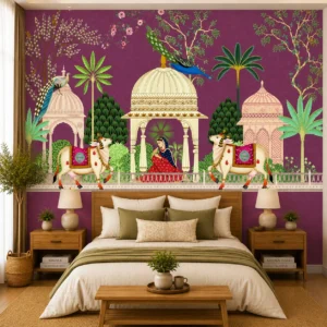 Purple Indian Palace and Peacock & Royal Garden Wallpaper for Walls