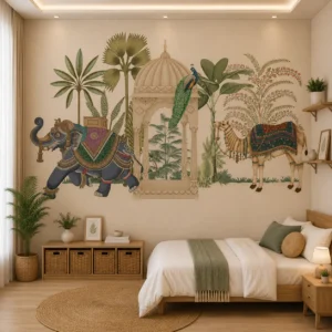 Royal Heritage, Elephant, Camel, Peacock & Palace Pavilion Wallpaper