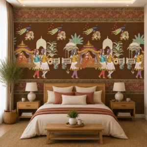 Royal Indian Traditional Folk Art Peacock Wallpaper