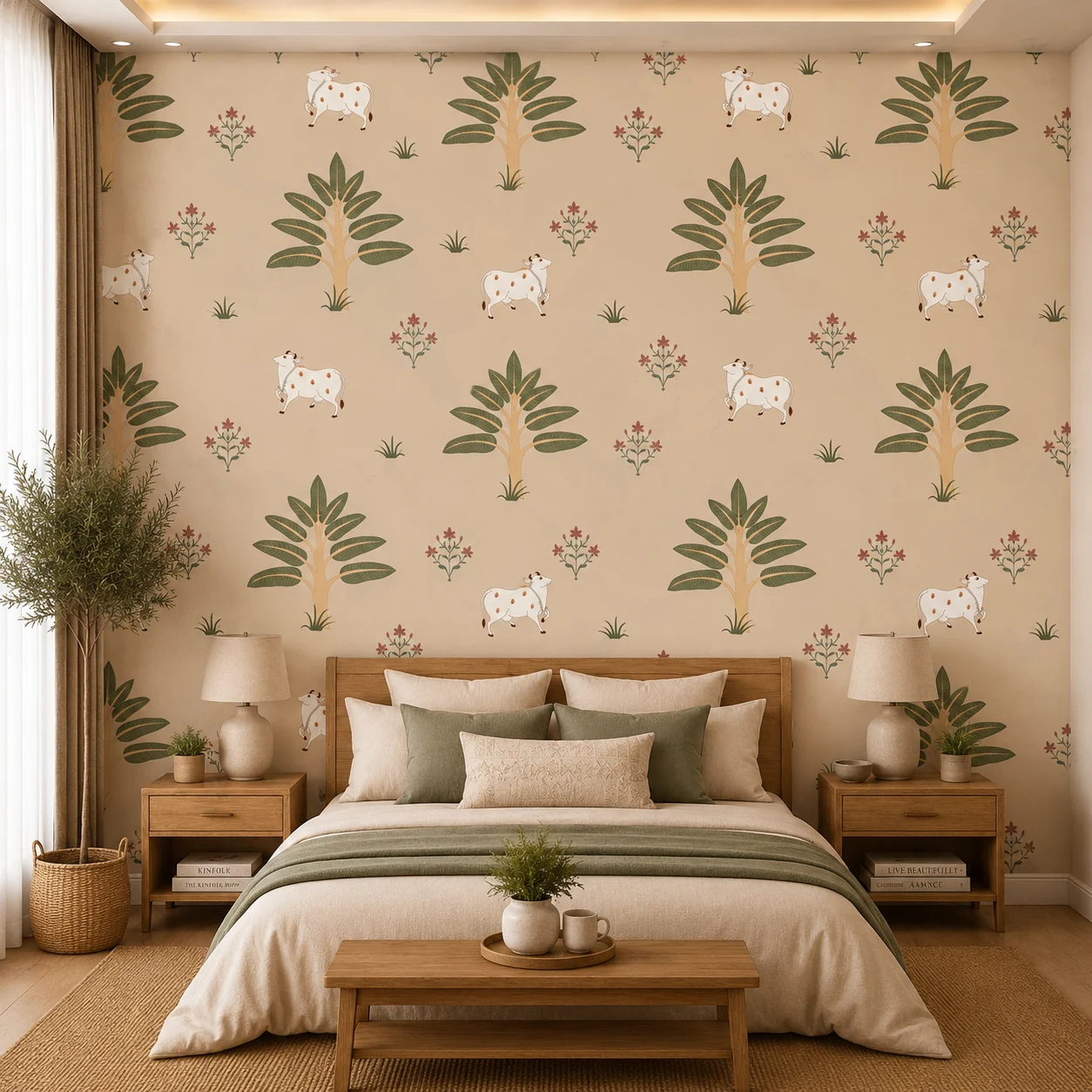 Rustic Green Floral Cow Botanical Wallpaper 1 Rustic Green Floral Cow Botanical Wallpaper