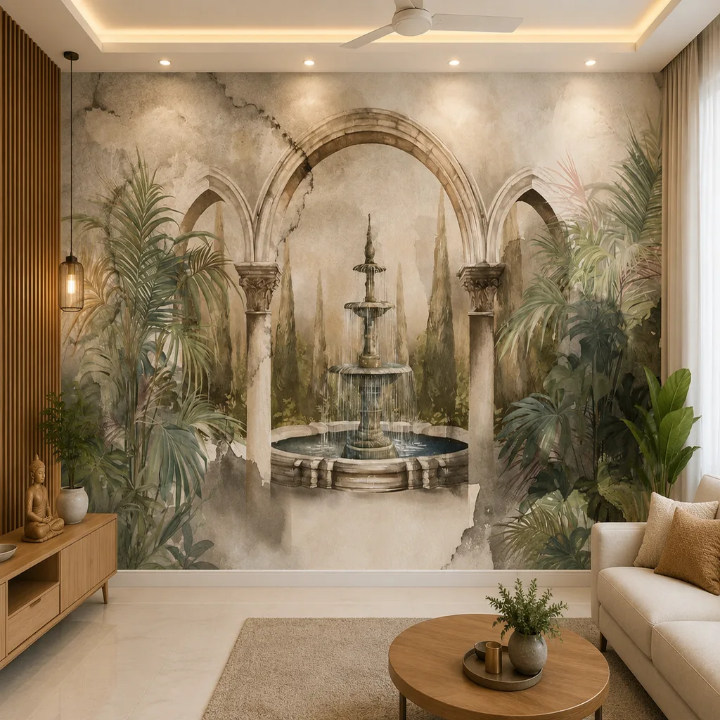Rustic, Vintage Courtyard Fountain Wallpaper 1 Rustic, Vintage Courtyard Fountain Wallpaper