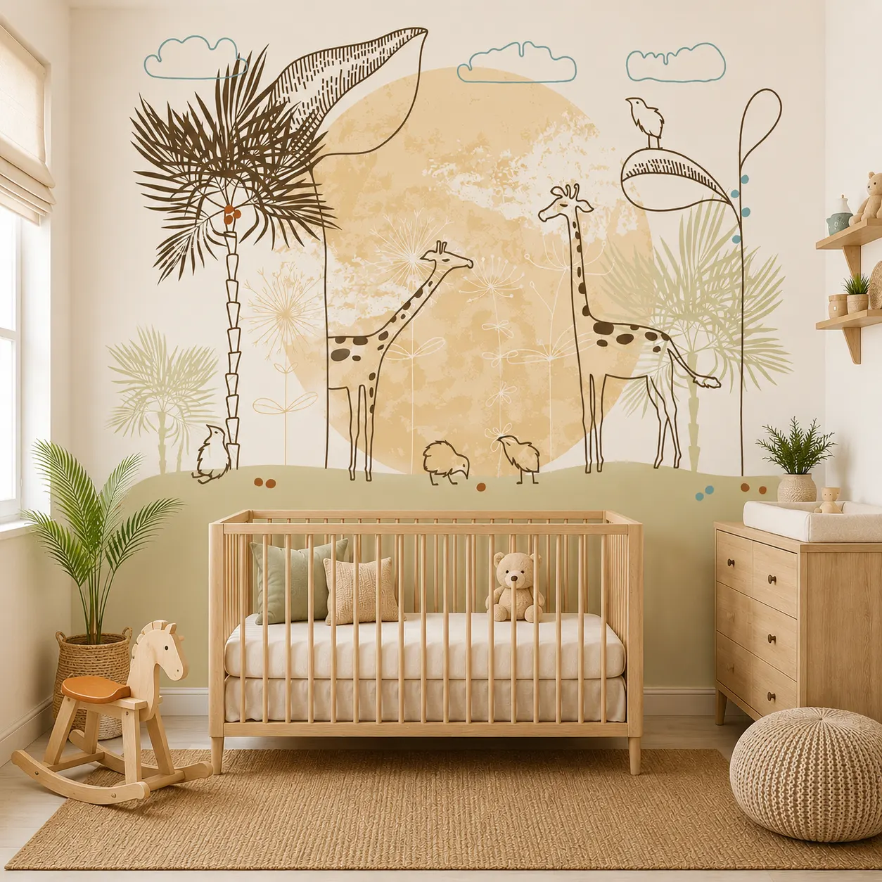 Safari Giraffe Nursery Wallpaper, Boho Jungle Wallpaper with Palms 1 Safari Giraffe Nursery Wallpaper, Boho Jungle Wallpaper with Palms