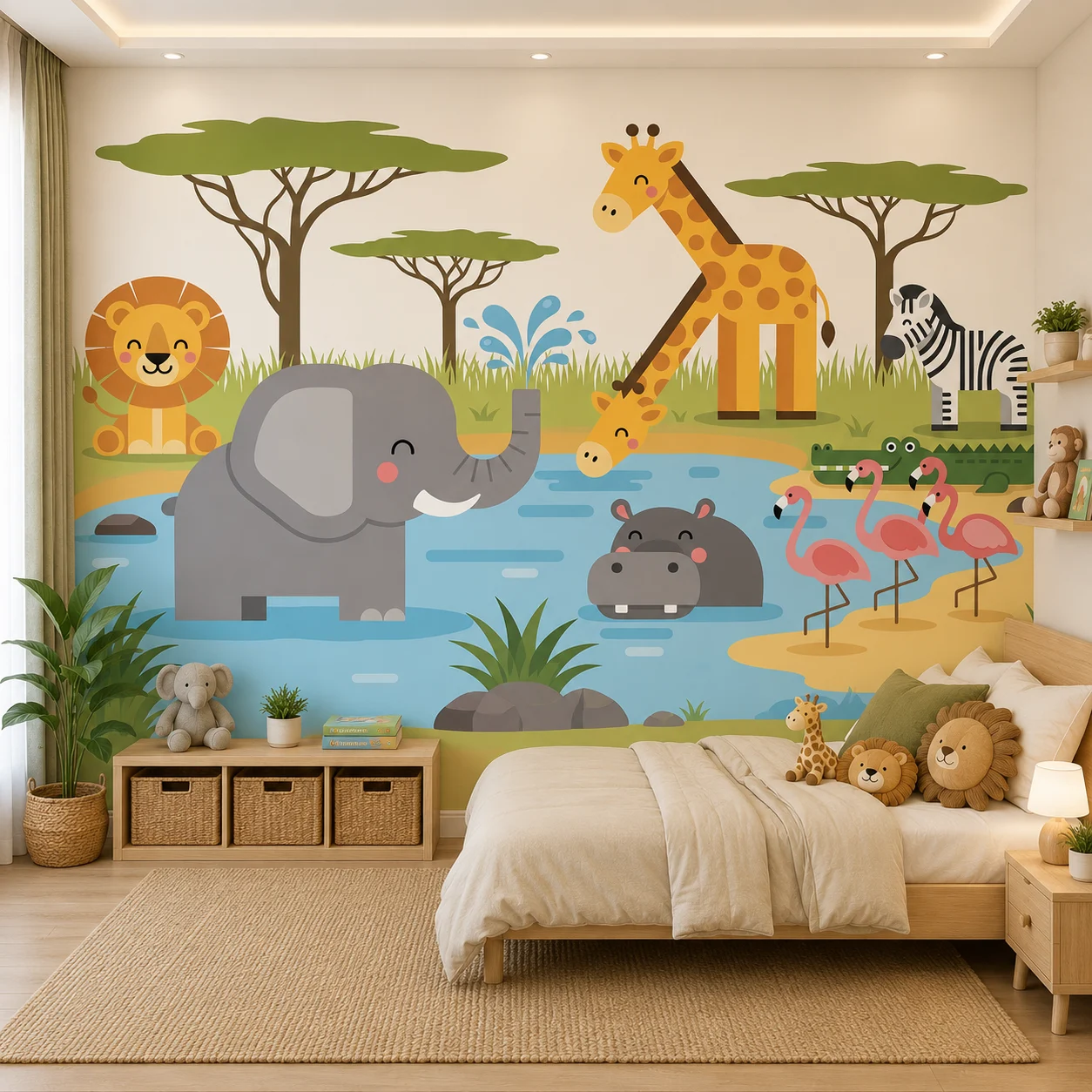 Safari Jungle Wallpaper for Kids – Elephant & Giraffe Mural 1 Safari Jungle Wallpaper for Kids – Elephant & Giraffe Mural