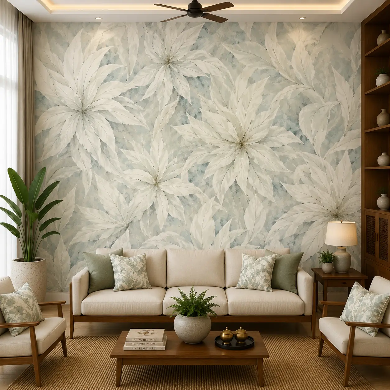 Soft Blue Botanical, Oversized White Floral Wallpaper 1 Soft Blue Botanical, Oversized White Floral Wallpaper