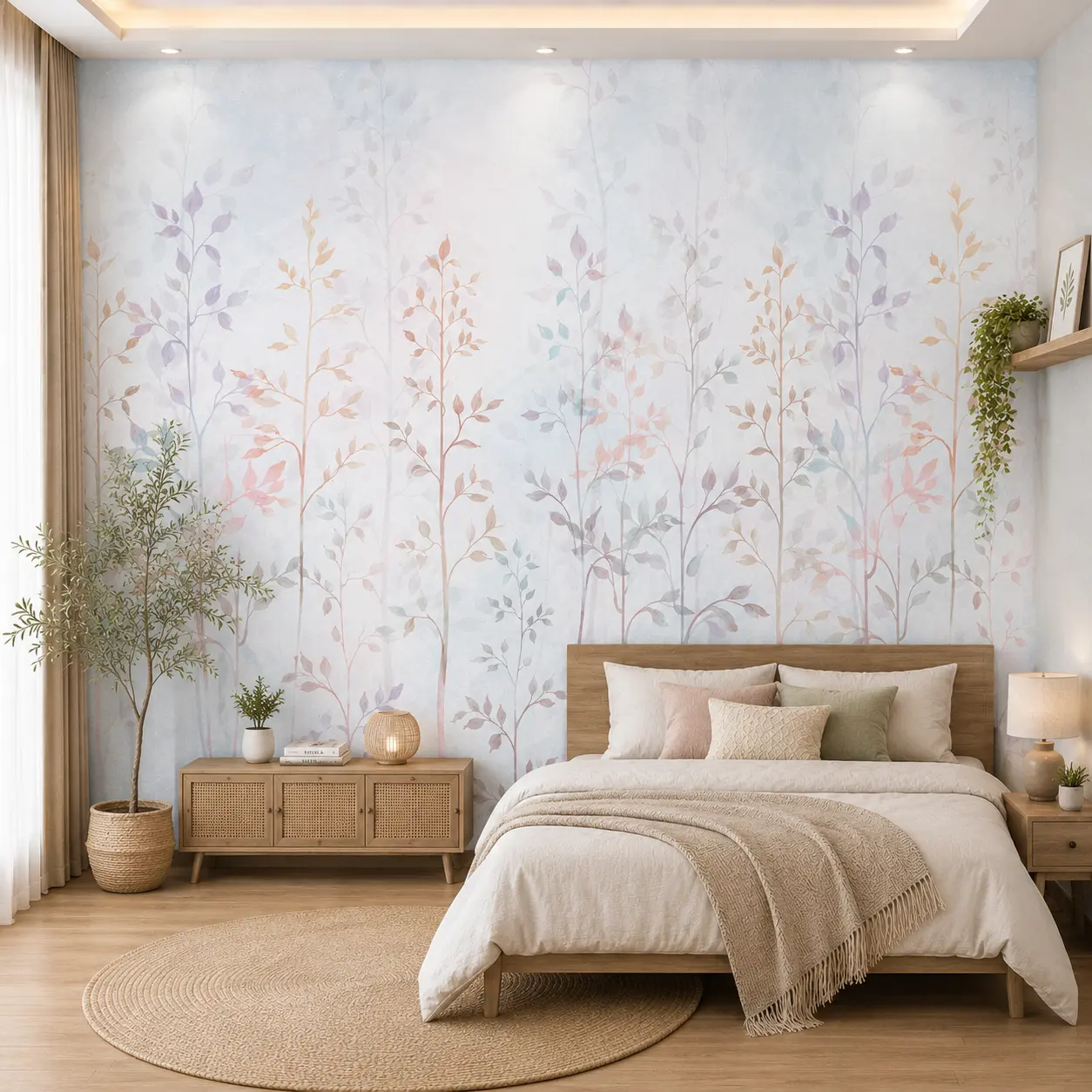 Soft Pastel Botanical Watercolor Leaf Design Wallpaper Mural 1 Soft Pastel Botanical Watercolor Leaf Design Wallpaper Mural