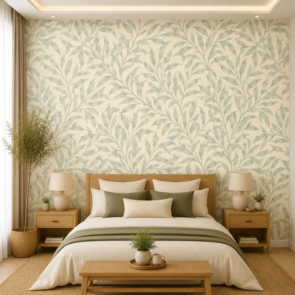 Soft Sage Leaf Wallpaper with Minimal Botanical Vine Design 1 Soft Sage Leaf Wallpaper with Minimal Botanical Vine Design