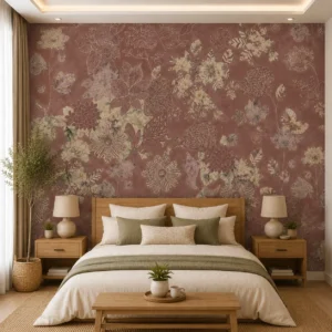 Terracotta, Rustic Blush Floral Wallpaper