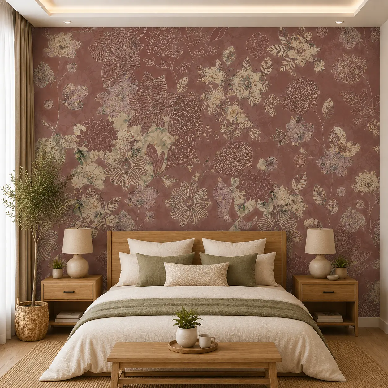 Terracotta, Rustic Blush Floral Wallpaper 1 Terracotta, Rustic Blush Floral Wallpaper
