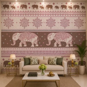 Traditional Indian Boho Elephant Wallpaper with Mandala & Folk Motifs