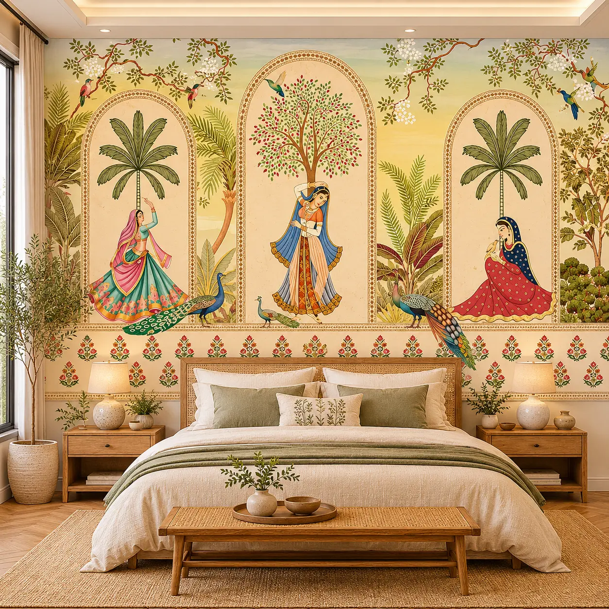 Traditional Rajasthani Art, Floral Arches & Peacock Wallpaper 1 Traditional Rajasthani Art, Floral Arches & Peacock Wallpaper