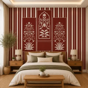 Traditional Rajasthani Red Stripe Floral Arch Design Wallpaper