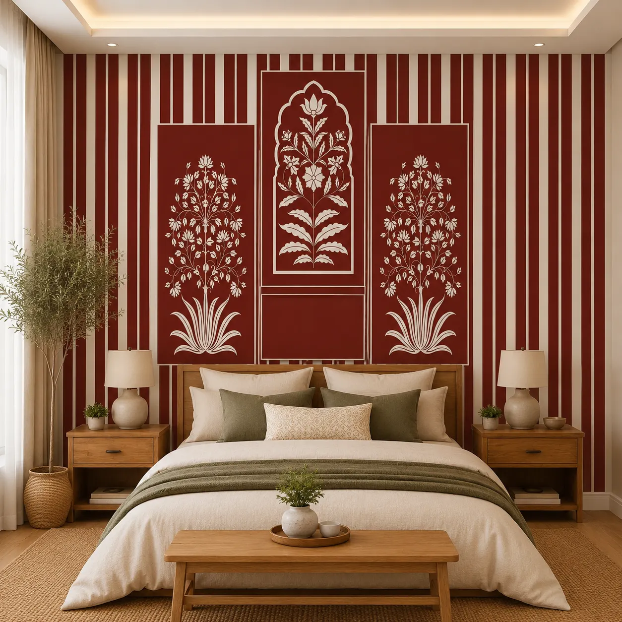 Traditional Rajasthani Red Stripe Floral Arch Design Wallpaper 1 Traditional Rajasthani Red Stripe Floral Arch Design Wallpaper