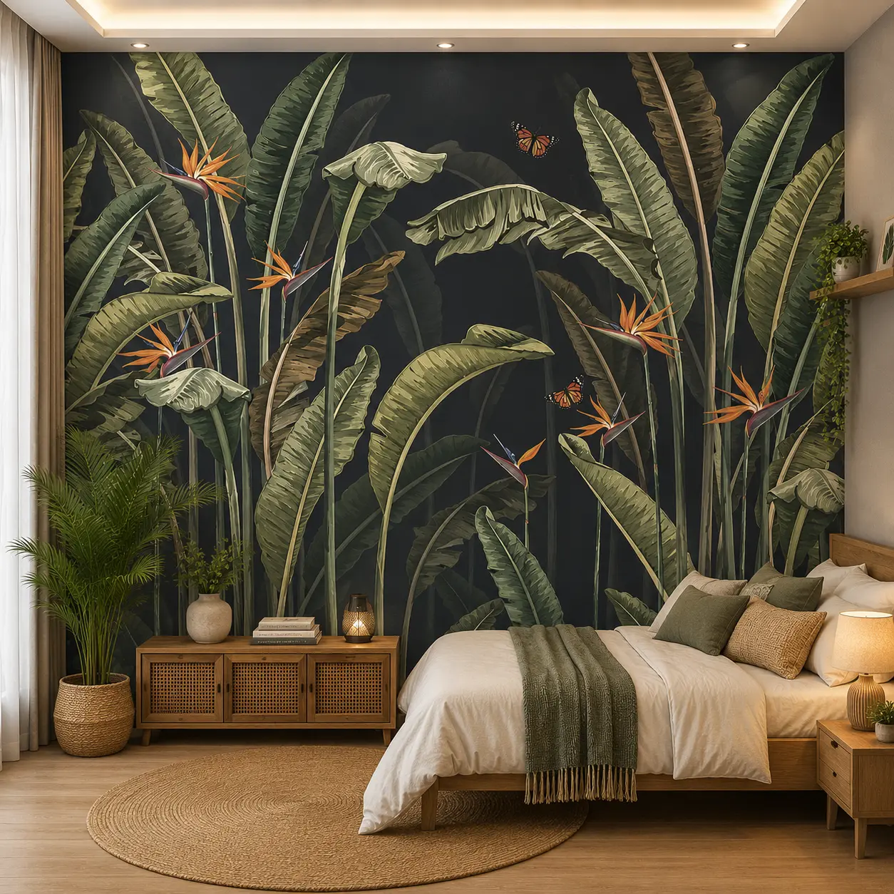 Tropical Banana Leaf & Bird of Paradise Jungle Wallpaper 1 Tropical Banana Leaf & Bird of Paradise Jungle Wallpaper