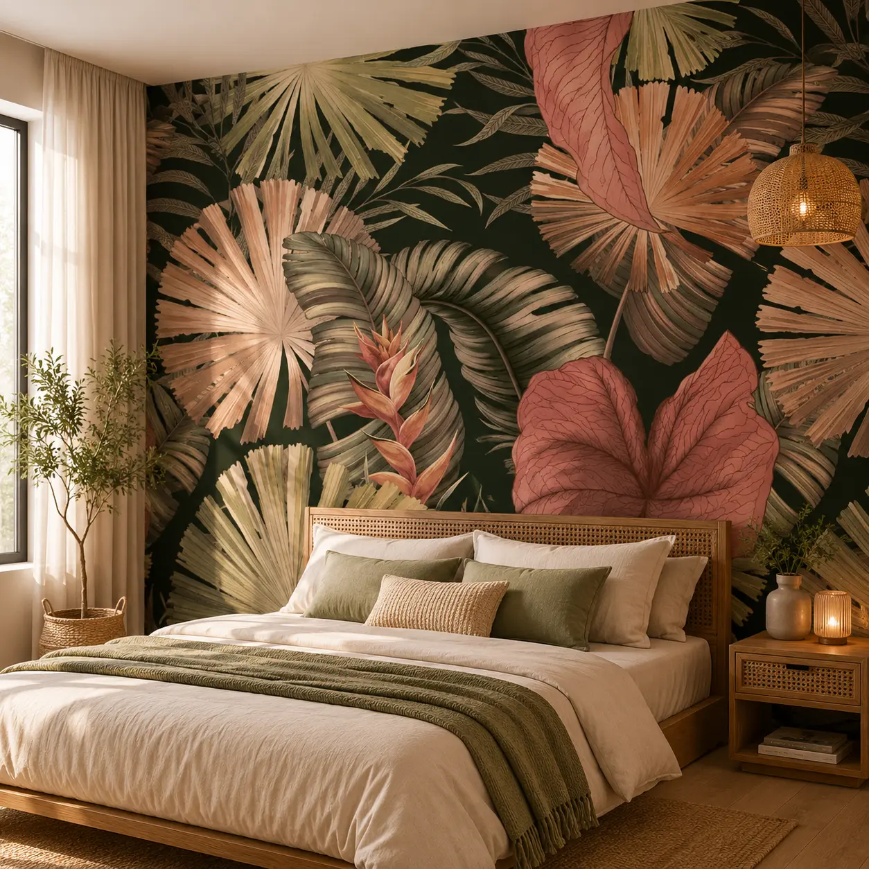 Tropical Botanical Dark Jungle Palm & Floral Wallpaper 1 Tropical Botanical Dark Jungle Palm & Floral Wallpaper