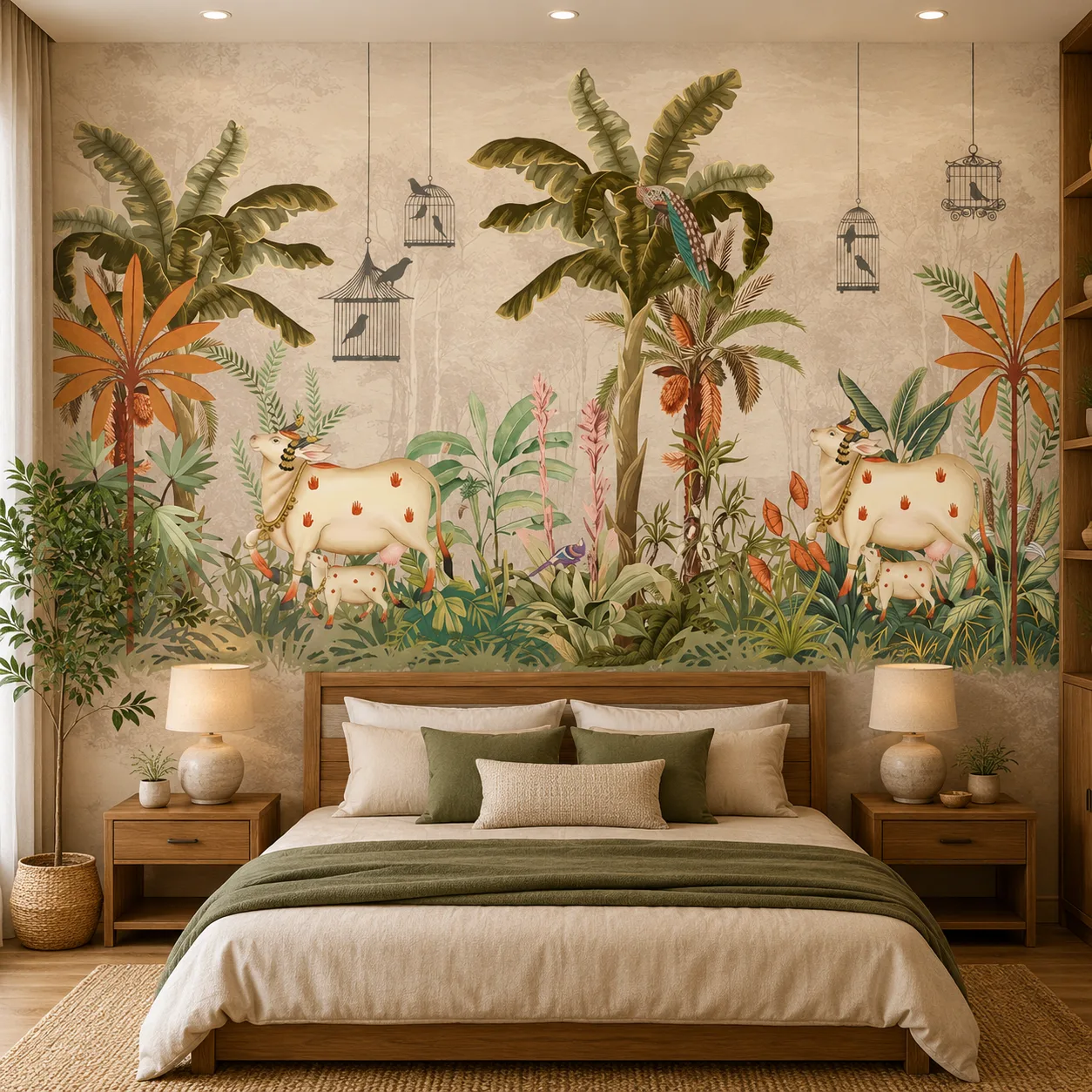 Tropical Jungle, Palm Leaves, Cow Design Wallpaper 1 Tropical Jungle, Palm Leaves, Cow Design Wallpaper