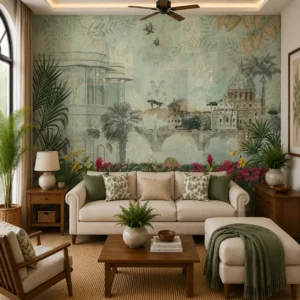 Vintage European Garden Botanical Cityscape Wallpaper for Walls