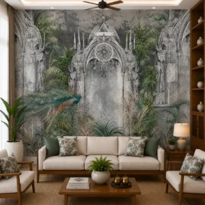 Vintage, Gothic Peacock Garden Wallpaper