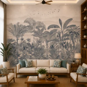 Vintage Monochrome Tropical Jungle Wallpaper