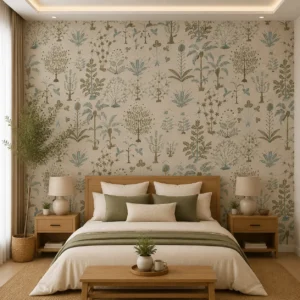 Whimsical Forest Botanical Wallpaper with Minimal Tree Design