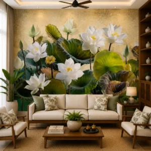 White Lotus Flower Wallpaper with Botanical Garden