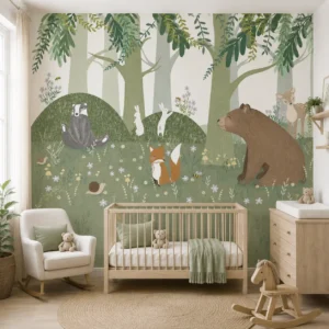 Woodland Animal Nursery Wallpaper – Bear, Fox & Deer