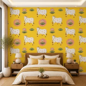 Yellow Cow & Lotus Wallpaper