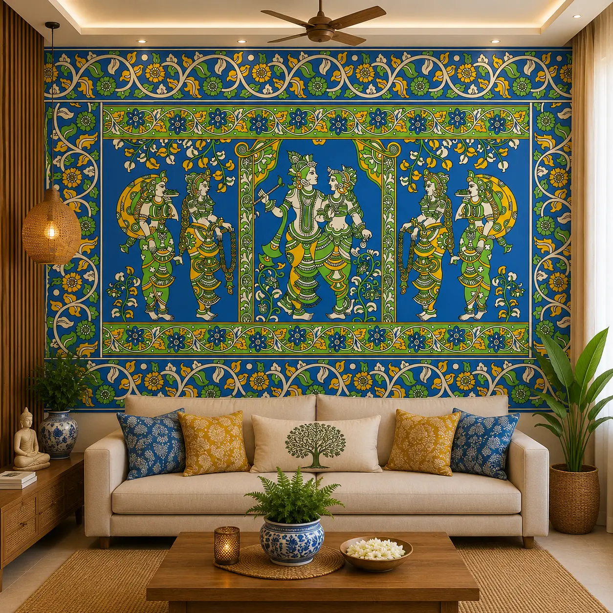 Blue, Green & Gold Heritage, Indian Temple Art Wallpaper 1 Blue, Green & Gold Heritage, Indian Temple Art Wallpaper