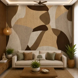 Modern Earthy Beige & Brown Abstract Wallpaper